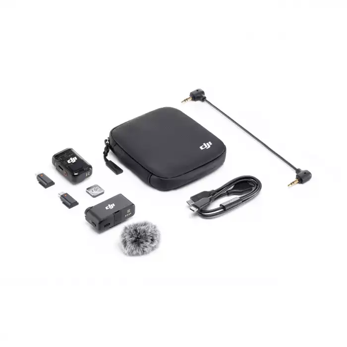 DJI Mic 2 Funkmikrofon Set inkl. Ladeschale, Sender u. Windschutz. Funkmikrofone von DJI mit hoher Reichweite und Mikrofon mit langer Laufzeit